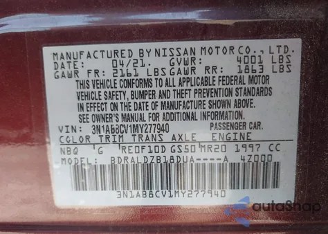 2021 Nissan Sentra Sv Xtronic Cvt z USA, uszkodzony, nr VIN 3N1AB8CV1MY277940